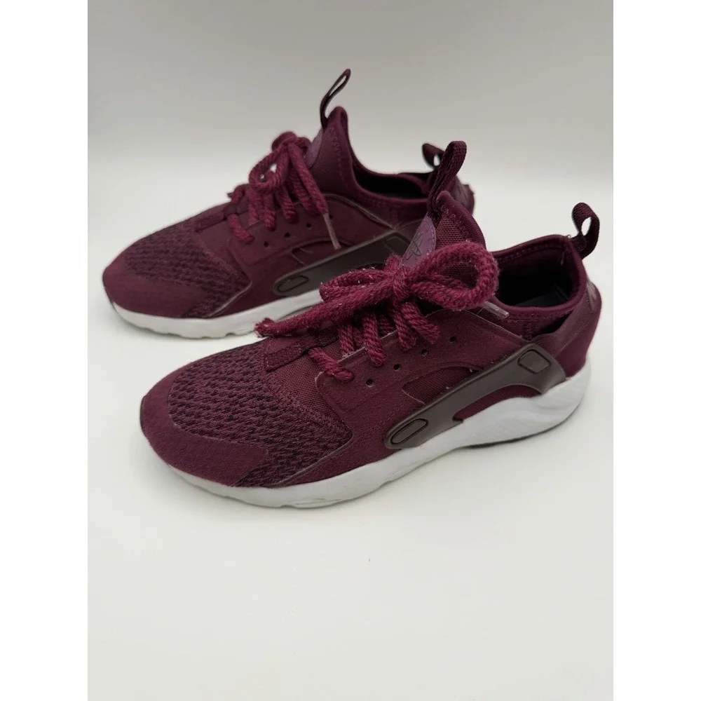 Nike Huarache Run Kids Sneakers Burgundy Maroon White Shoes Youth Size 3